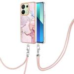 For Xiaomi Redmi Note 13 4G Global Electroplating Marble Dual-side IMD Phone Case with Lanyard(Rose Gold 005)