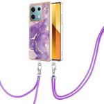 For Xiaomi Redmi Note 13 5G Global Electroplating Marble Dual-side IMD Phone Case with Lanyard(Purple 002)