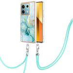 For Xiaomi Redmi Note 13 5G Global Electroplating Marble Dual-side IMD Phone Case with Lanyard(Green 003)