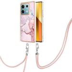 For Xiaomi Redmi Note 13 5G Global Electroplating Marble Dual-side IMD Phone Case with Lanyard(Rose Gold 005)