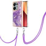 For Xiaomi Redmi Note 13 Pro 4G Global Electroplating Marble Dual-side IMD Phone Case with Lanyard(Purple 002)