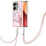 For Xiaomi Redmi Note 13 Pro 4G Global Electroplating Marble Dual-side IMD Phone Case with Lanyard(Rose Gold 005)