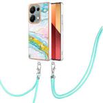 For Xiaomi Poco M6 Pro 4G Electroplating Marble Dual-side IMD Phone Case with Lanyard(Green 004)