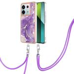For Xiaomi Redmi Note 13 Pro 5G Global Electroplating Marble Dual-side IMD Phone Case with Lanyard(Purple 002)