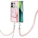 For Xiaomi Redmi Note 13 Pro 5G Global Electroplating Marble Dual-side IMD Phone Case with Lanyard(Rose Gold 005)