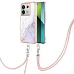 For Xiaomi Redmi Note 13 Pro 5G Global Electroplating Marble Dual-side IMD Phone Case with Lanyard(White 006)