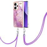 For Xiaomi Redmi Note 13 Pro+ 5G Electroplating Marble Dual-side IMD Phone Case with Lanyard(Purple 001)