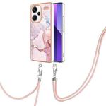 For Xiaomi Redmi Note 13 Pro+ 5G Electroplating Marble Dual-side IMD Phone Case with Lanyard(Rose Gold 005)