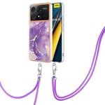 For Xiaomi Poco X6 Pro Electroplating Marble Dual-side IMD Phone Case with Lanyard(Purple 002)