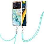 For Xiaomi Poco X6 Pro Electroplating Marble Dual-side IMD Phone Case with Lanyard(Green 003)