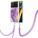 For Xiaomi Redmi K70E Electroplating Marble Dual-side IMD Phone Case with Lanyard(Purple 002)