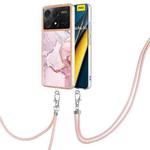 For Xiaomi Redmi K70E Electroplating Marble Dual-side IMD Phone Case with Lanyard(Rose Gold 005)