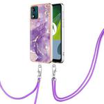 For Motorola Moto E13 Electroplating Marble Dual-side IMD Phone Case with Lanyard(Purple 002)