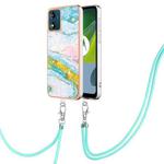 For Motorola Moto E13 Electroplating Marble Dual-side IMD Phone Case with Lanyard(Green 004)