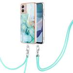 For Motorola Moto G53 5G Electroplating Marble Dual-side IMD Phone Case with Lanyard(Green 003)