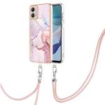 For Motorola Moto G53 5G Electroplating Marble Dual-side IMD Phone Case with Lanyard(Rose Gold 005)