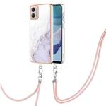 For Motorola Moto G53 5G Electroplating Marble Dual-side IMD Phone Case with Lanyard(White 006)