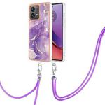 For Motorola Moto G84 Electroplating Marble Dual-side IMD Phone Case with Lanyard(Purple 002)