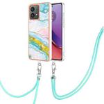 For Motorola Moto G84 Electroplating Marble Dual-side IMD Phone Case with Lanyard(Green 004)