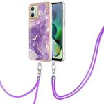 For Motorola Moto G54 Electroplating Marble Dual-side IMD Phone Case with Lanyard(Purple 002)