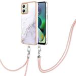 For Motorola Moto G54 Electroplating Marble Dual-side IMD Phone Case with Lanyard(White 006)