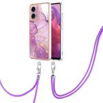 For Motorola Moto G04 4G / G24 4G Electroplating Marble Dual-side IMD Phone Case with Lanyard(Purple 001)