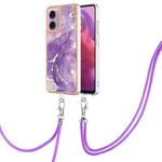 For Motorola Moto G04 4G / G24 4G Electroplating Marble Dual-side IMD Phone Case with Lanyard(Purple 002)