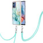 For Motorola Moto G34 Electroplating Marble Dual-side IMD Phone Case with Lanyard(Green 003)