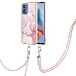 For Motorola Moto G34 Electroplating Marble Dual-side IMD Phone Case with Lanyard(Rose Gold 005)