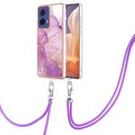 For Motorola Moto G85 Electroplating Marble Dual-side IMD Phone Case with Lanyard(Purple 001)