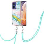 For Motorola Moto G85 Electroplating Marble Dual-side IMD Phone Case with Lanyard(Green 004)