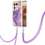 For Motorola Edge 50 Ultra Electroplating Marble Dual-side IMD Phone Case with Lanyard(Purple 002)