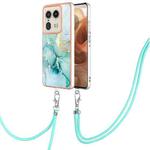 For Motorola Edge 50 Ultra Electroplating Marble Dual-side IMD Phone Case with Lanyard(Green 003)