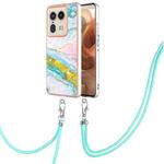 For Motorola Edge 50 Ultra Electroplating Marble Dual-side IMD Phone Case with Lanyard(Green 004)