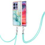 For Motorola Edge 50 Pro Electroplating Marble Dual-side IMD Phone Case with Lanyard(Green 003)