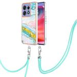 For Motorola Edge 50 Pro Electroplating Marble Dual-side IMD Phone Case with Lanyard(Green 004)