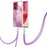 For Motorola Edge 50 Fusion Electroplating Marble Dual-side IMD Phone Case with Lanyard(Purple 001)