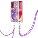 For Motorola Edge 50 Fusion Electroplating Marble Dual-side IMD Phone Case with Lanyard(Purple 002)