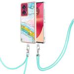 For Motorola Edge 50 Fusion Electroplating Marble Dual-side IMD Phone Case with Lanyard(Green 004)