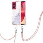 For Motorola Edge 50 Fusion Electroplating Marble Dual-side IMD Phone Case with Lanyard(White 006)