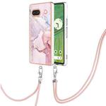 For Google Pixel 7a Electroplating Marble Dual-side IMD Phone Case with Lanyard(Rose Gold 005)