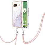 For Google Pixel 7a Electroplating Marble Dual-side IMD Phone Case with Lanyard(White 006)