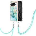 For Google Pixel 8 Pro Electroplating Marble Dual-side IMD Phone Case with Lanyard(Green 003)