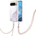 For Google Pixel 9 Electroplating Marble Dual-side IMD Phone Case with Lanyard(White 006)