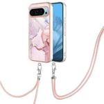 For Google Pixel 9 Pro Electroplating Marble Dual-side IMD Phone Case with Lanyard(Rose Gold 005)