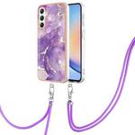 For Samsung Galaxy A24 4G Electroplating Marble Dual-side IMD Phone Case with Lanyard(Purple 002)