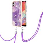 For Samsung Galaxy A04e Electroplating Marble Dual-side IMD Phone Case with Lanyard(Purple 002)
