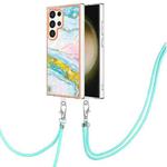 For Samsung Galaxy S24 Ultra 5G Electroplating Marble Dual-side IMD Phone Case with Lanyard(Green 004)