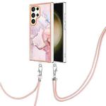 For Samsung Galaxy S24 Ultra 5G Electroplating Marble Dual-side IMD Phone Case with Lanyard(Rose Gold 005)