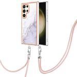 For Samsung Galaxy S24 Ultra 5G Electroplating Marble Dual-side IMD Phone Case with Lanyard(White 006)